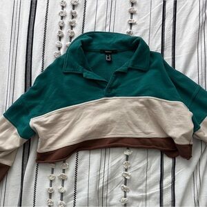 Green and Cream Cropped Cropped Top